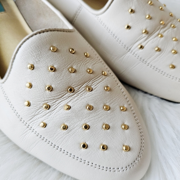 Air Flex Genuine Leather Studded Flat Loafers Cream Gold Embellished Shoes Sz 11 - Picture 6 of 16